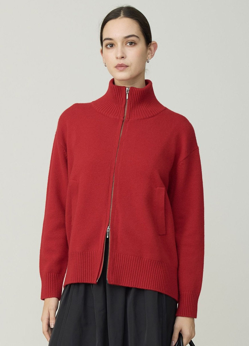 輕柔喀什米爾混紡立領拉鍊上衣